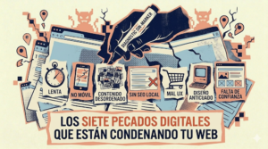 Ilustración de los 7 pecados digitales en una página web